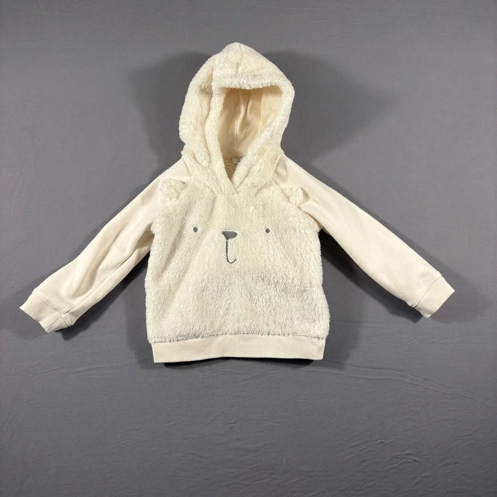 Baby Gap Cream Teddy Bear Fleece Hoodie Faux Fur Ears 18-24 Months 07/19